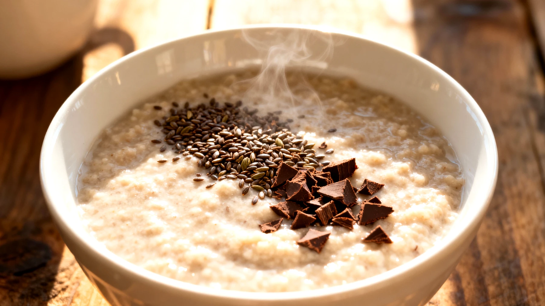 Amaranth-Porridge mit Hanfsamen und Kakao-Nibs"
