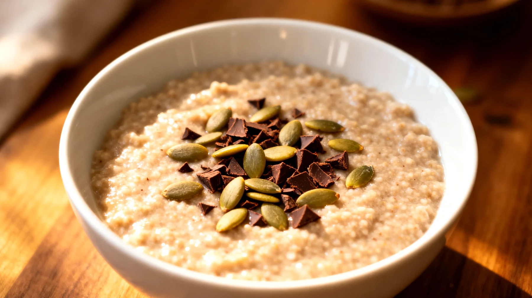 Amaranth-Porridge mit Kürbiskernen und Kakao-Nibs"
