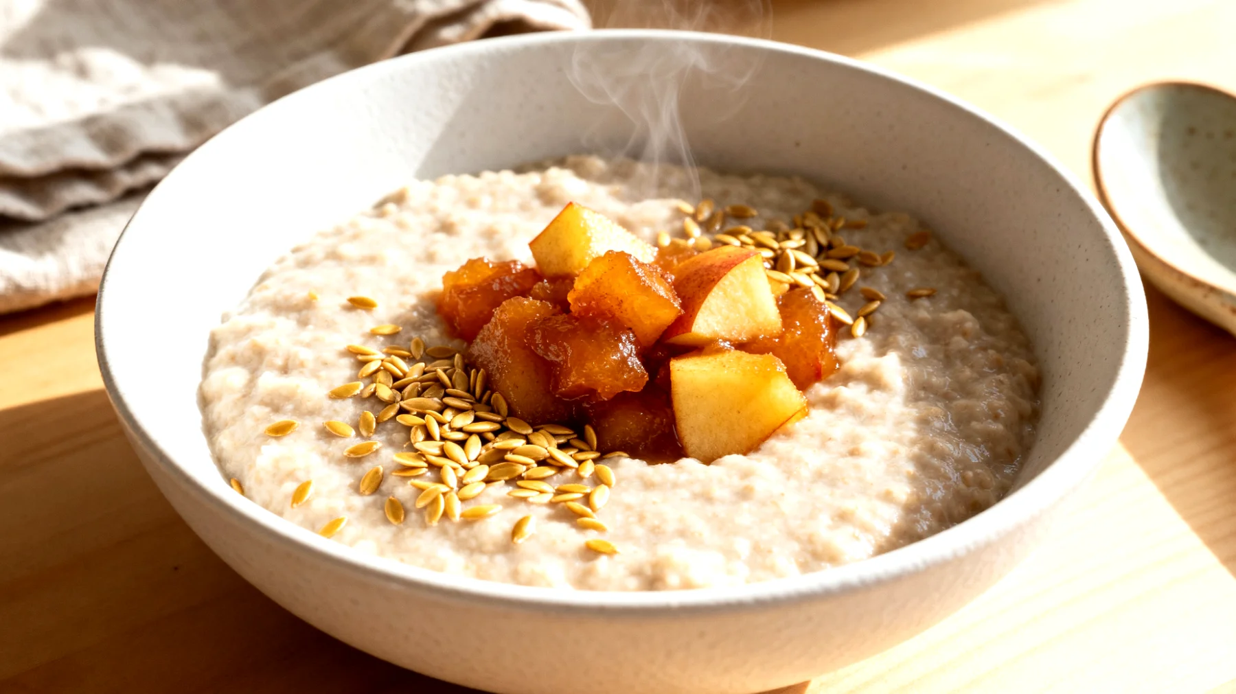 Amaranth-Porridge mit Leinsamen und Apfelkompott"