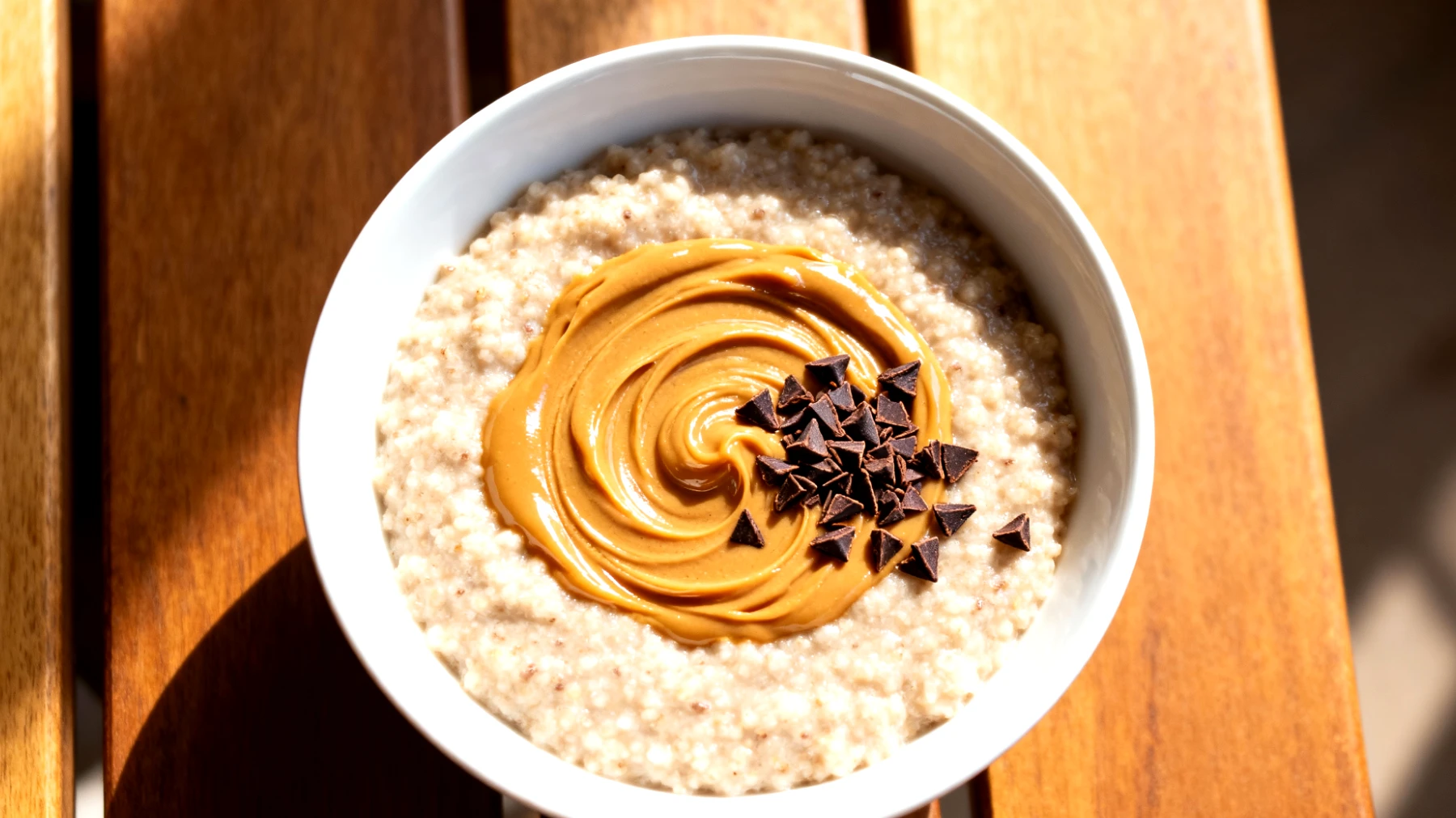 Amaranth-Porridge mit Mandelmus und Kakao-Nibs"