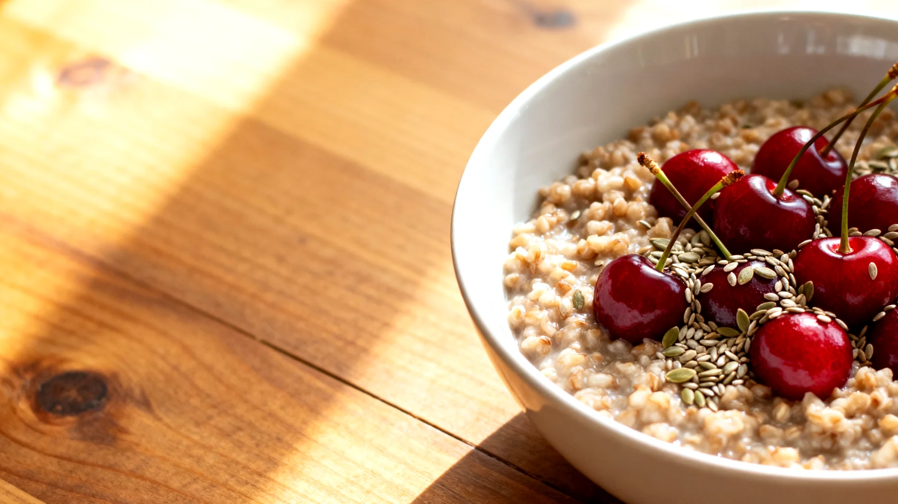 Buchweizen-Porridge mit Sauerkirschen und Hanfsamen"