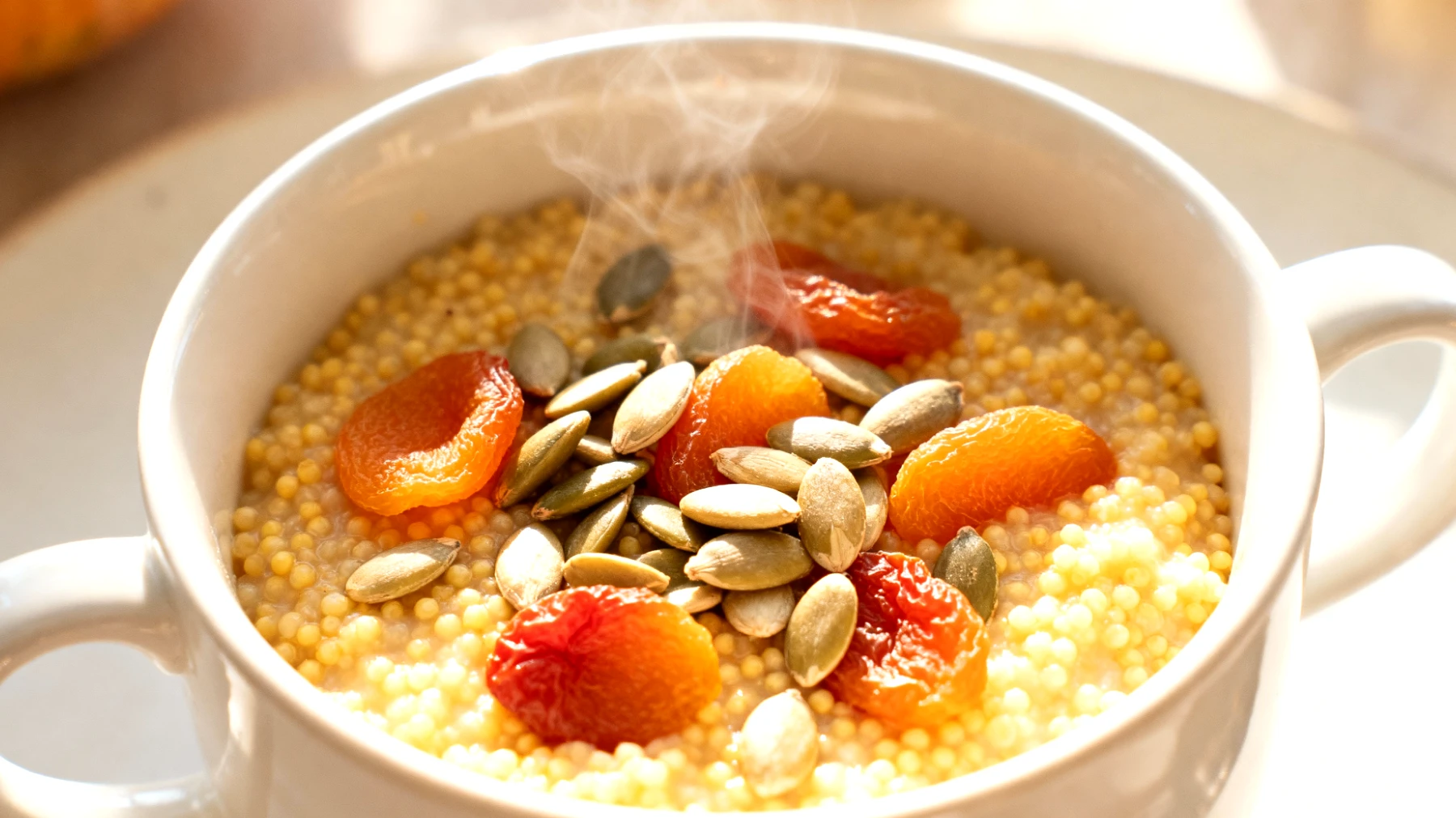 Hirse-Porridge mit Kürbiskernen und Aprikosen"