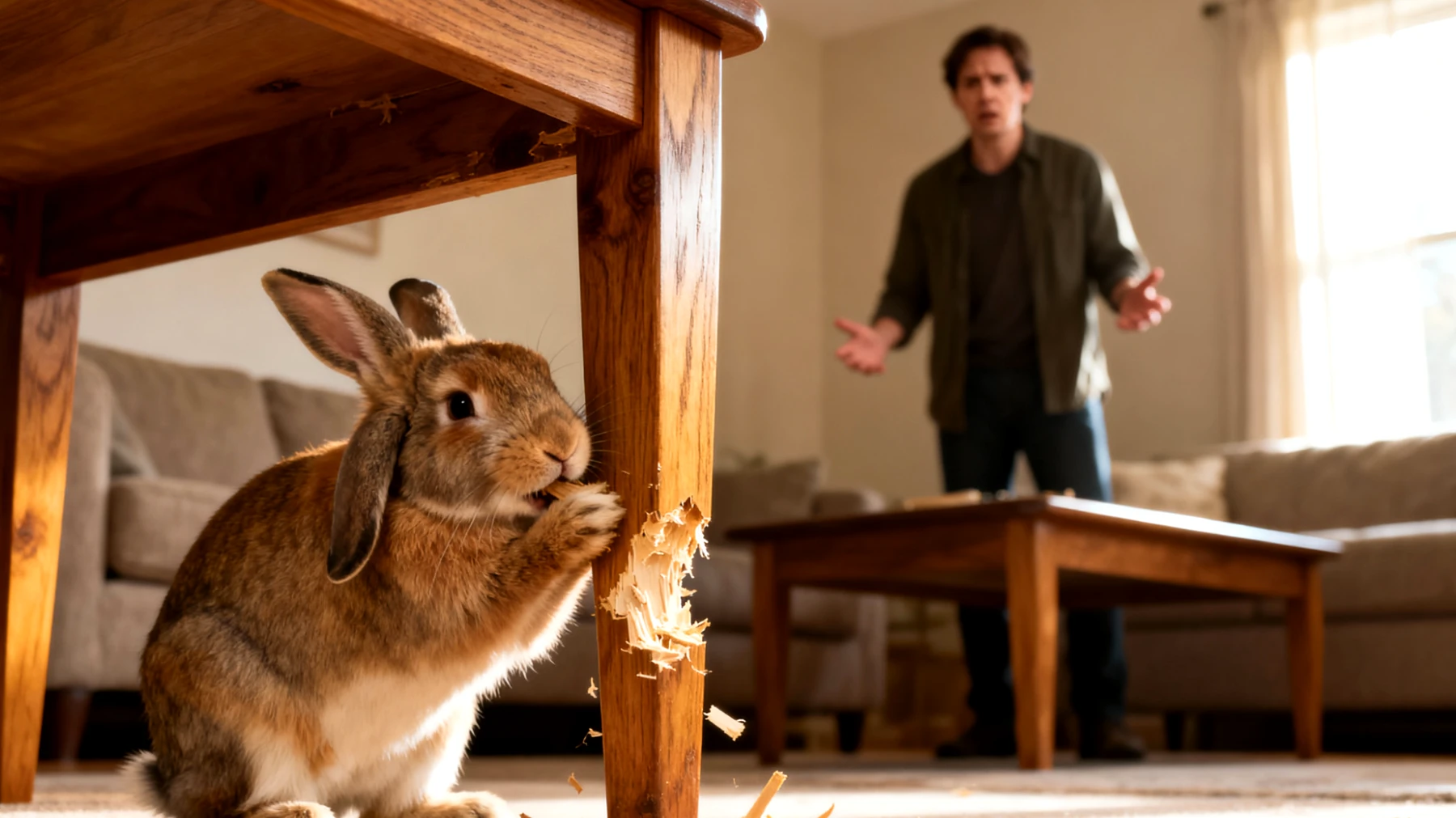 Erwachsene Kaninchen zeigen oft destruktives Verhalten wie übermäßiges Nagen an Möbeln oder Aggressionen, weil sie nicht ausreichend geistig gefordert werden und keine strukturierten Trainingsmöglichkeiten zur Verhaltenssteuerung erhalten"