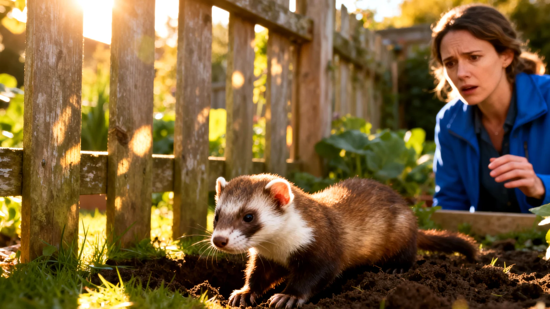 Frettchen benötigen spezielles Training für sicheres Verhalten im Garten, da sie als neugierige und flinke Tiere zum Ausbrechen neigen, Gefahren wie giftige Pflanzen nicht erkennen und ihren starken Grabinstinkt unkontrolliert ausleben"