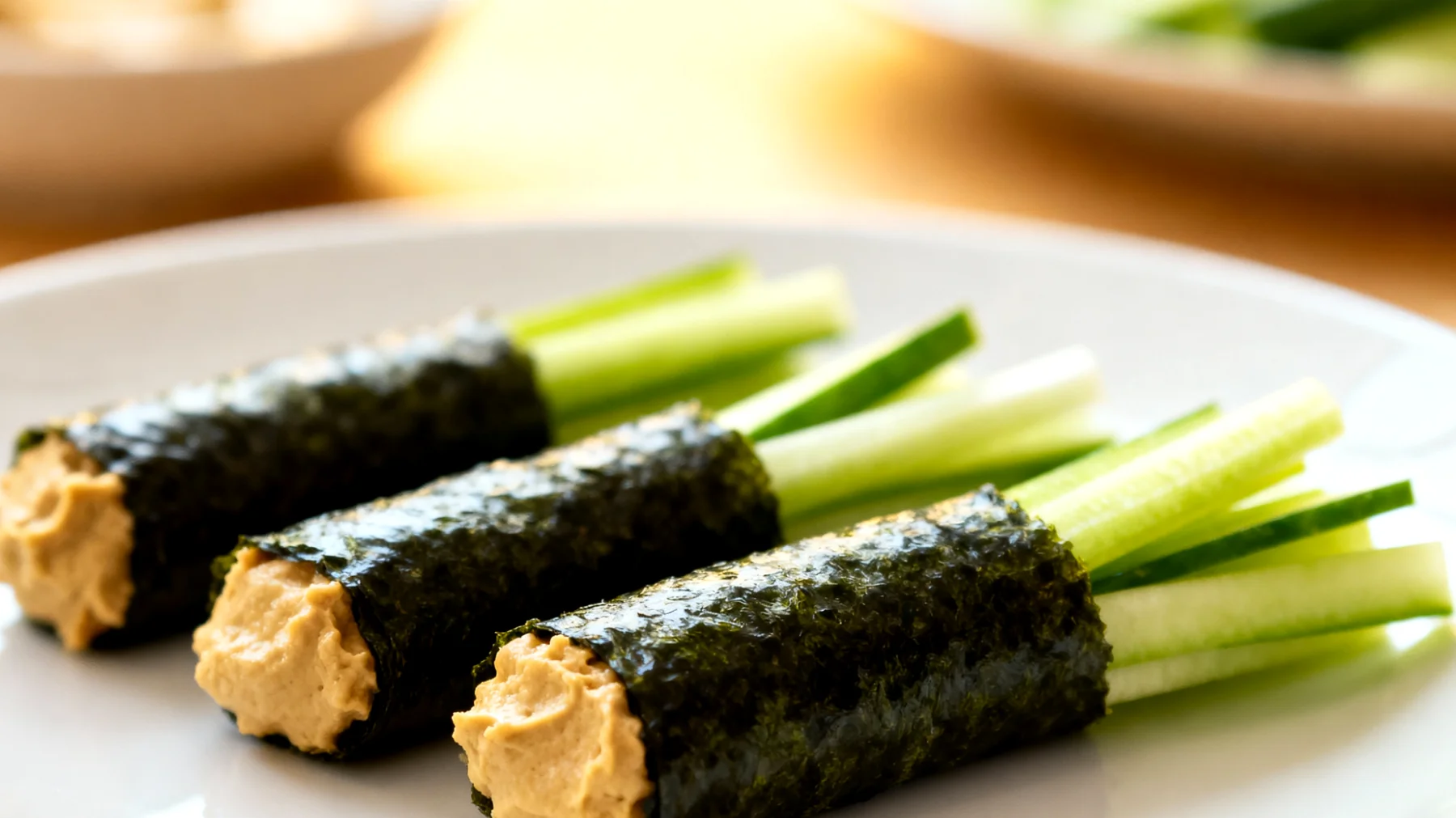 Nori-Röllchen mit Hummus und Gemüsesticks"