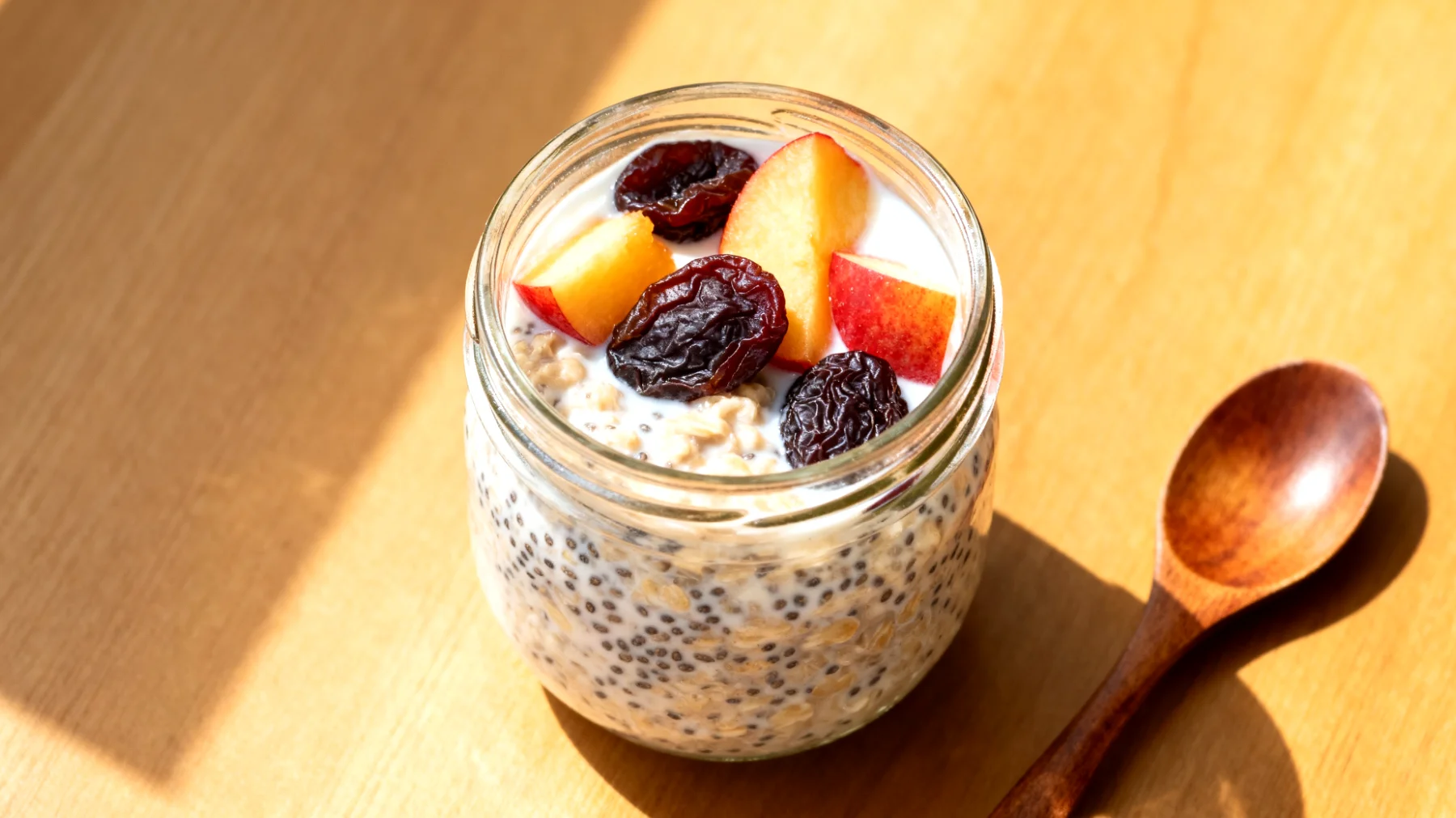 Overnight Oats mit Leinsamen, Pflaumen und Kefir"