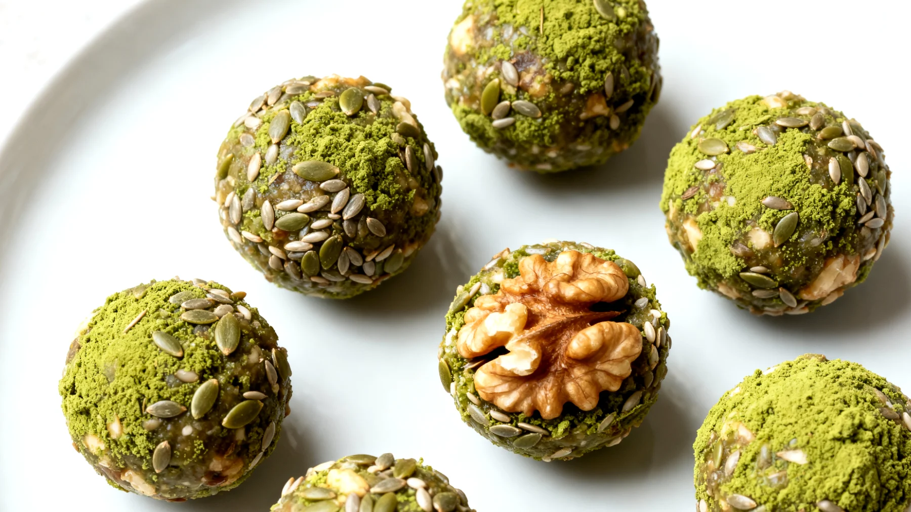 Walnuss-Matcha-Energiekugeln mit Hanfsamen"